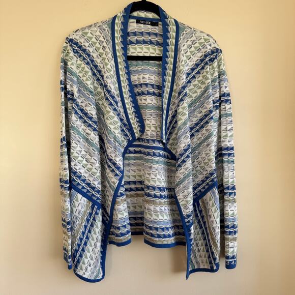 NIC+ZOE Sweaters - Nic+Zoe Prism Stitch Cardigan Blue Green White Sz L